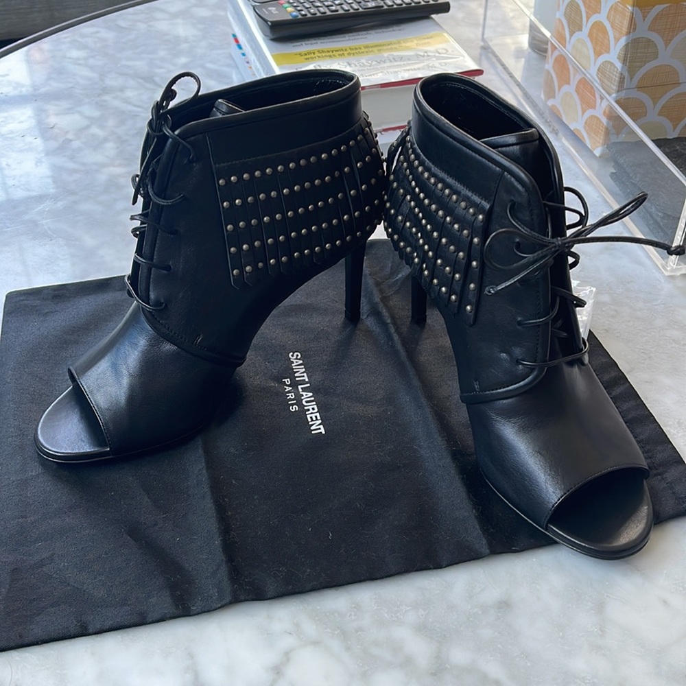 YSL Fringe Lace Up Bootie